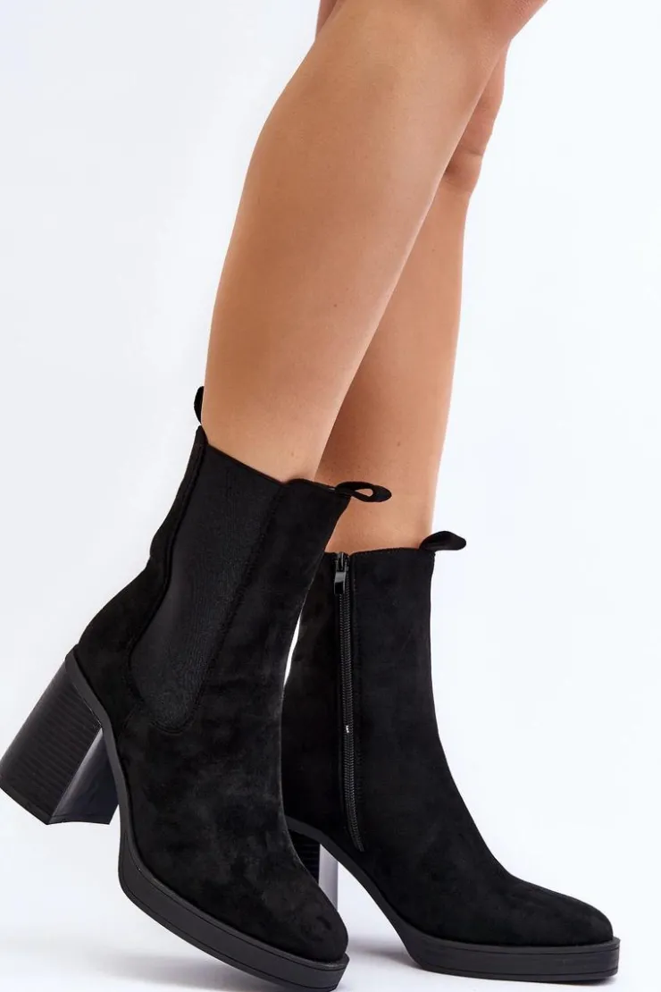 Online Boto Botki Damskie Na Masywnym Obcasie Zamsz Czarne Piovere