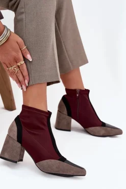Boto Botki Na Słupku|Botki Na Obcasie*Botki Damskie Na Masywnym Słupku Na Zamek Bordowe Delvane