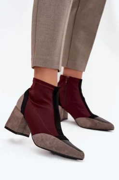 Boto Botki Na Słupku|Botki Na Obcasie*Botki Damskie Na Masywnym Słupku Na Zamek Bordowe Delvane