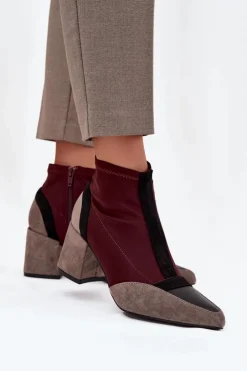 Boto Botki Na Słupku|Botki Na Obcasie*Botki Damskie Na Masywnym Słupku Na Zamek Bordowe Delvane