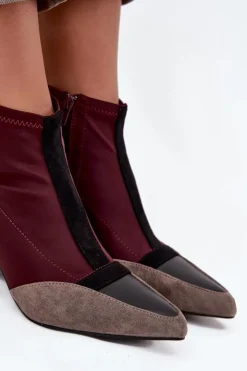 Boto Botki Na Słupku|Botki Na Obcasie*Botki Damskie Na Masywnym Słupku Na Zamek Bordowe Delvane