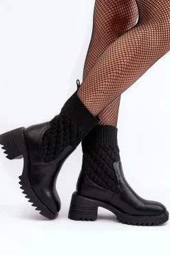 Damskie Boto Botki Damskie Na Masywnym Obcasie Ze Skarpetą Czarne Briogen