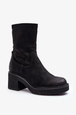 Sale Buty Sergio Leone Botki Damskie Na Masywnym Obcasie Czarne Tozanna Czarny