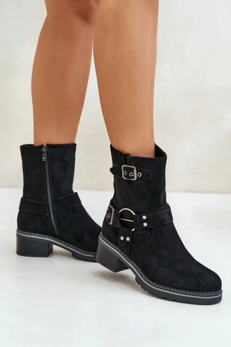 Boto Brązowe I Beżowe Botki|Botki Na Obcasie*Botki Damskie Na Niskim Obcasie Z Klamrami Czarne Zudra Czarny