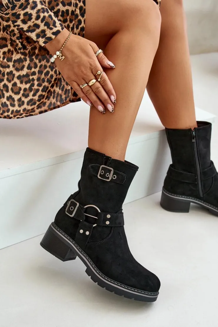 Boto Brązowe I Beżowe Botki|Botki Na Obcasie*Botki Damskie Na Niskim Obcasie Z Klamrami Czarne Zudra Czarny