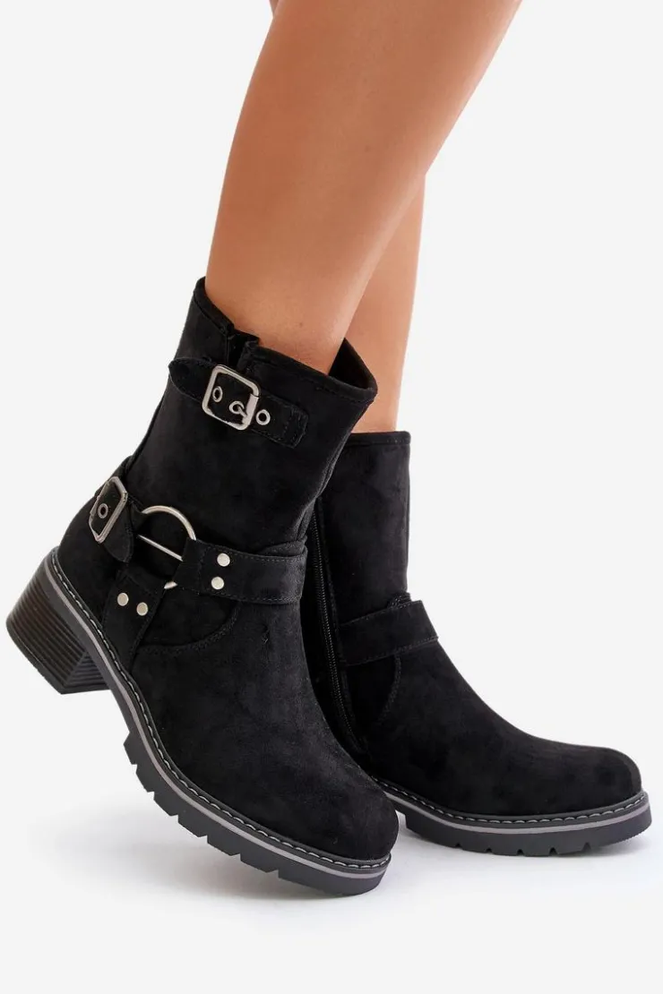 Boto Brązowe I Beżowe Botki|Botki Na Obcasie*Botki Damskie Na Niskim Obcasie Z Klamrami Czarne Zudra Czarny