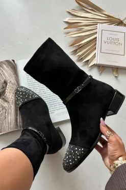 D&A Botki Ocieplane|Botki Na Obcasie*Botki Damskie Na Niskim Obcasie Ze Zdobieniem I Paskiem MR52-165 Czarne