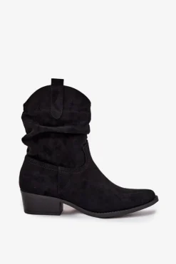 Damskie Boto Botki Damskie Na Niskim Obcasie Z Marszczeniem Czarne Adena