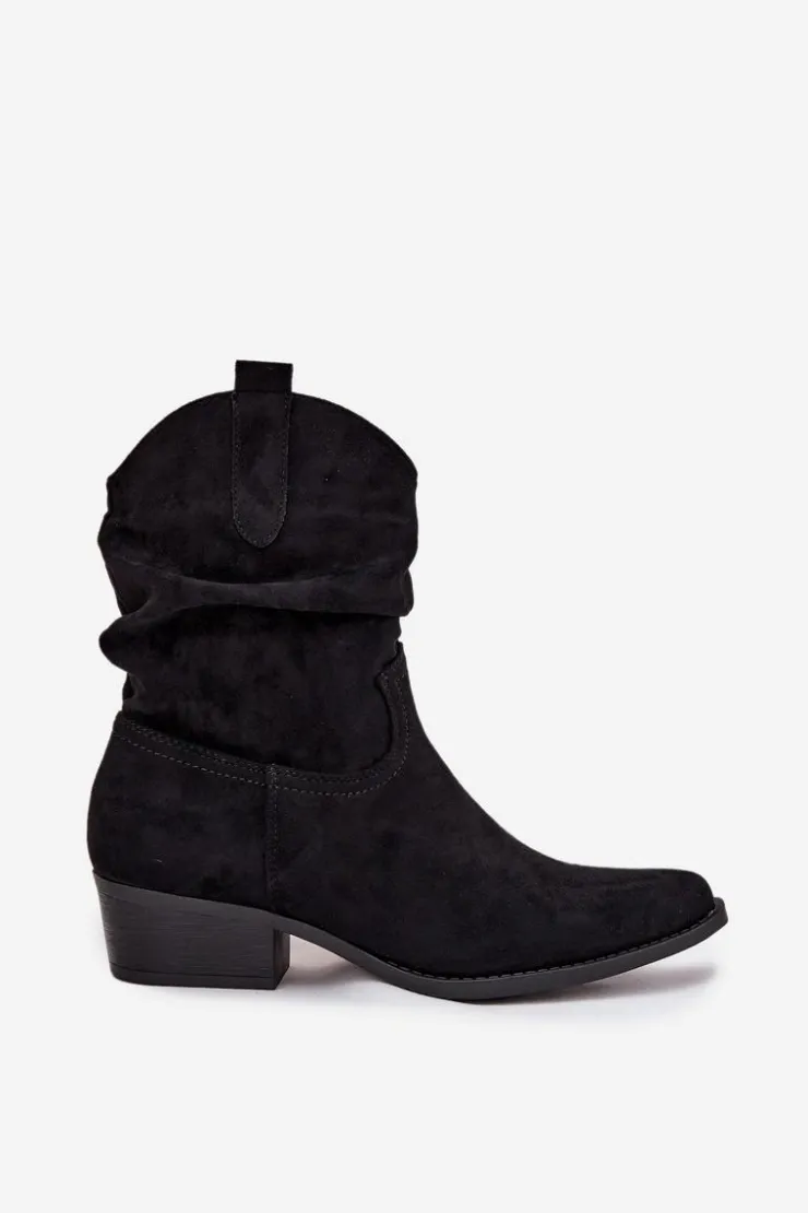 Damskie Boto Botki Damskie Na Niskim Obcasie Z Marszczeniem Czarne Adena