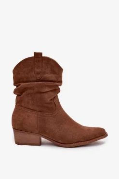 Boto Brązowe I Beżowe Botki|Botki Na Obcasie*Botki Damskie Na Niskim Obcasie Z Marszczeniem Camel Adena