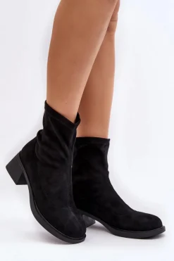 Discount Evento Botki Damskie Na Niskim Obcasie Czarne Aphroteia - Zamsz Czarny