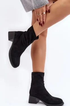 Discount Evento Botki Damskie Na Niskim Obcasie Czarne Aphroteia - Zamsz Czarny