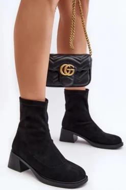 Discount Evento Botki Damskie Na Niskim Obcasie Czarne Aphroteia - Zamsz Czarny