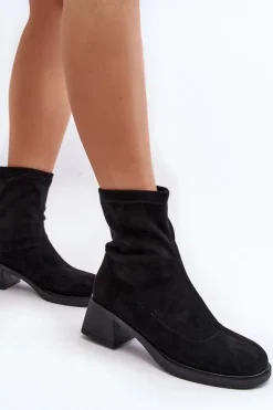 Discount Evento Botki Damskie Na Niskim Obcasie Czarne Aphroteia - Zamsz Czarny