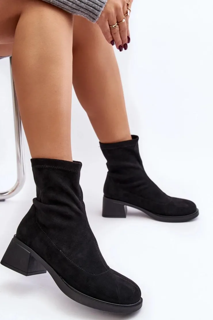 Discount Evento Botki Damskie Na Niskim Obcasie Czarne Aphroteia - Zamsz Czarny