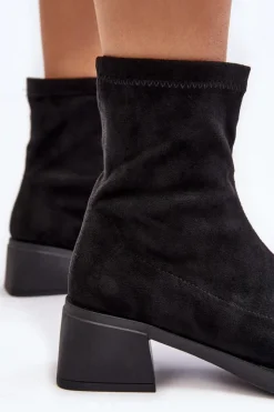 Discount Evento Botki Damskie Na Niskim Obcasie Czarne Aphroteia - Zamsz Czarny