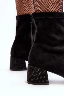 Boto Botki Na Słupku|Czarne Botki*Botki Damskie Na Niskim Obcasie Ze Zdobieniem Czarne Vissias