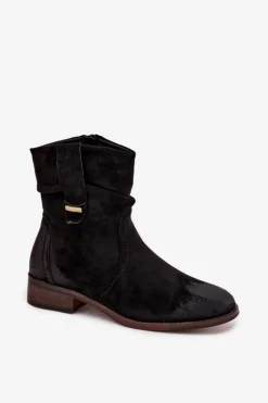 Sale Evento Botki Damskie Na Niskim Obcasie Z Marszczeniem Ocieplane Czarne Gracia Czarny