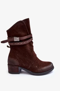Damskie Boto Botki Damskie Na Niskim Obcasie Z Paskami Brązowe Thelereia