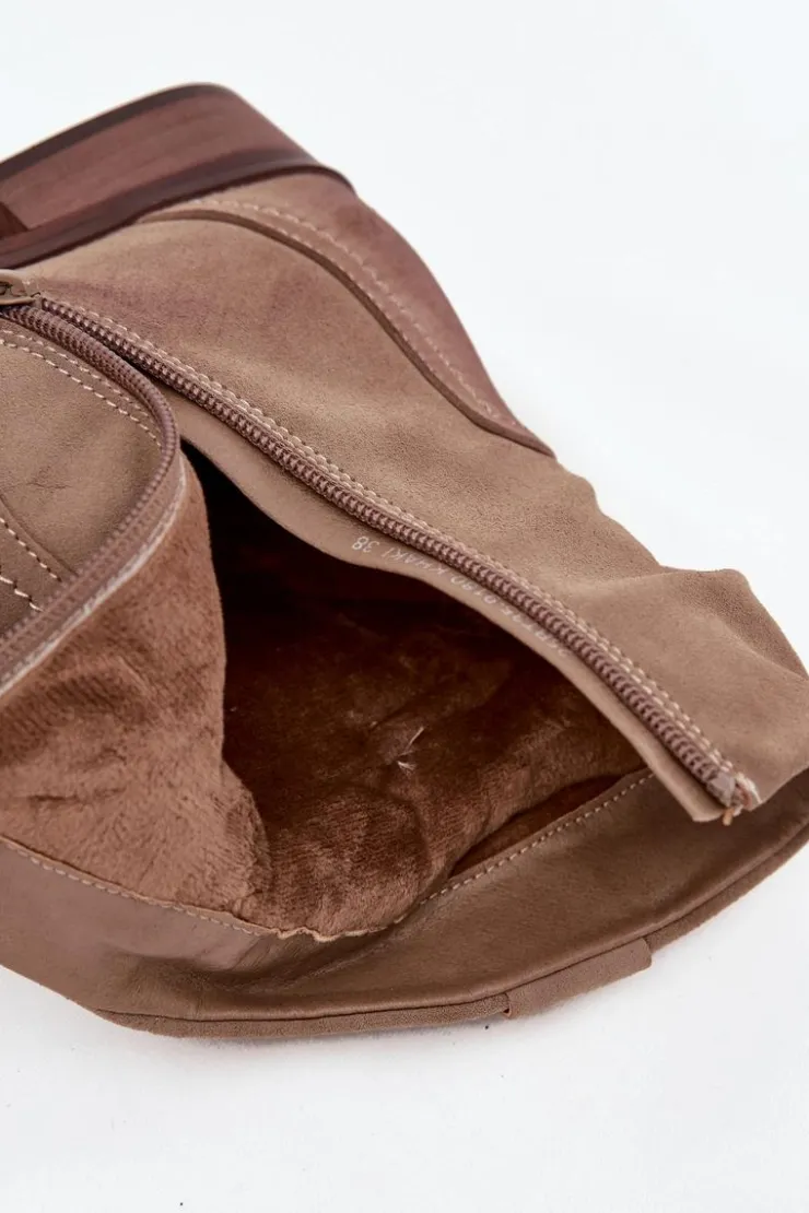 Evento Botki Ocieplane|Botki Na Obcasie*Botki Damskie Na Niskim Obcasie Z Marszczeniem Ocieplane Khaki Gracia Beżowy