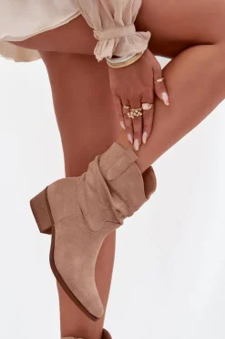 Sale Boto Botki Damskie Na Niskim Obcasie Z Marszczeniem Beżowe Adena