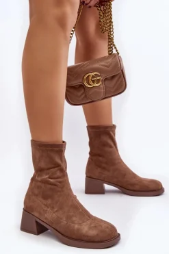 Evento Botki Ocieplane|Czarne Botki*Botki Damskie Na Niskim Obcasie Brązowe Aphroteia Brązowy