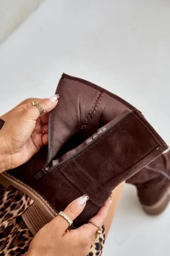 Boto Botki Damskie Na Niskim Obcasie Z Klamrami Brązowe Zudra Brązowy