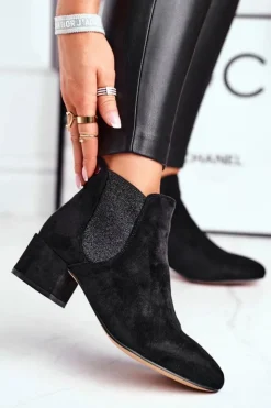 Sale Boto Botki Damskie Na Niskim Słupku Czarne Tersavolle