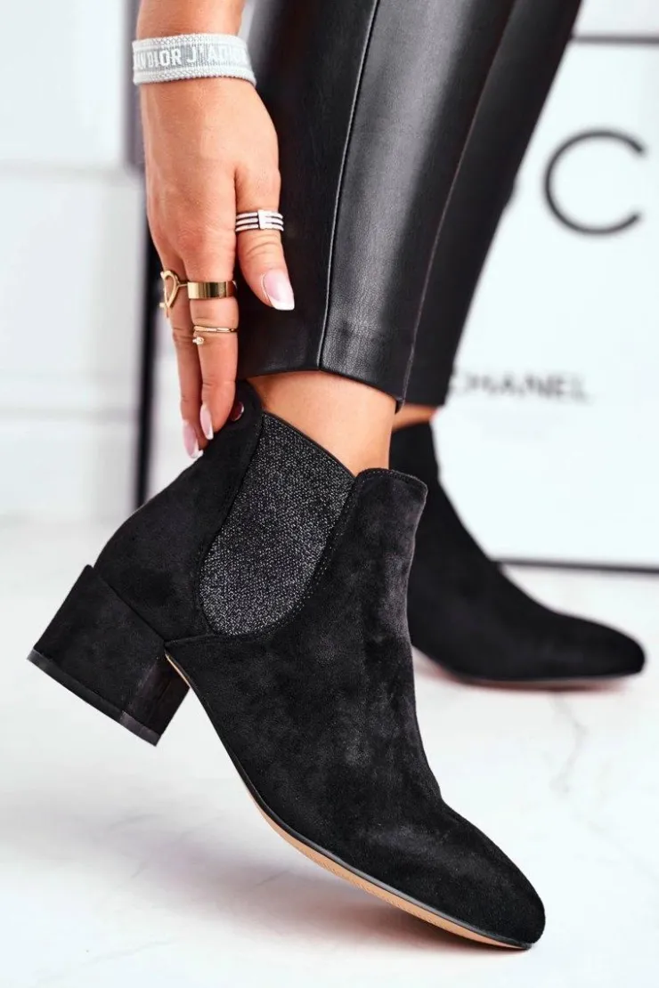 Sale Boto Botki Damskie Na Niskim Słupku Czarne Tersavolle