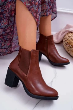 Damskie Boto Botki Damskie Na Obcasie Brązowe Ergost