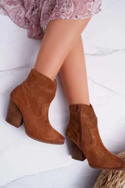 Online Boto Botki Damskie Na Obcasie Skóra Zamsz Koniak Nicole 2433