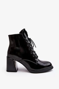 Damskie Damskie buty S.Barski Botki Damskie Na Obcasie Sznurowane D&A CR8163 Czarne