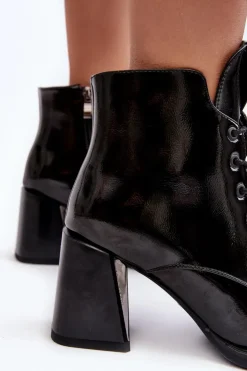 Damskie Damskie buty S.Barski Botki Damskie Na Obcasie Sznurowane D&A CR8163 Czarne