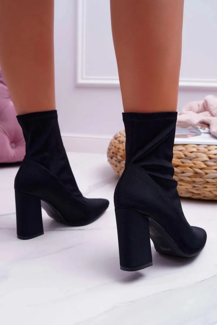 Damskie Boto Botki Damskie Na Obcasie Wsuwane Czarne Pontiac