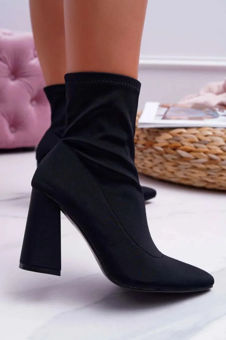 Damskie Boto Botki Damskie Na Obcasie Wsuwane Czarne Pontiac