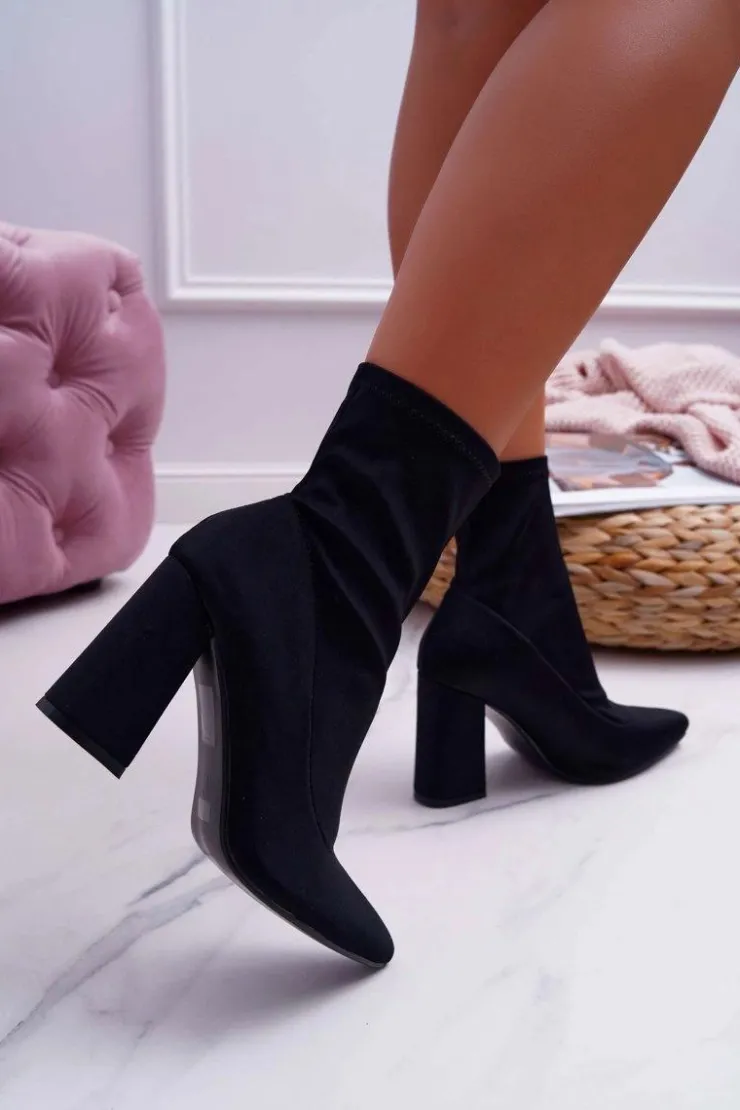 Damskie Boto Botki Damskie Na Obcasie Wsuwane Czarne Pontiac