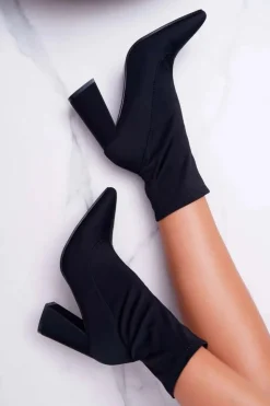 Damskie Boto Botki Damskie Na Obcasie Wsuwane Czarne Pontiac