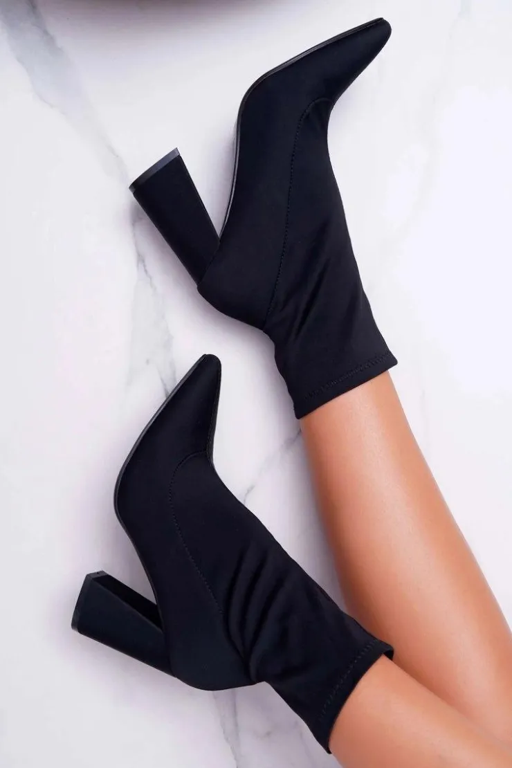 Damskie Boto Botki Damskie Na Obcasie Wsuwane Czarne Pontiac