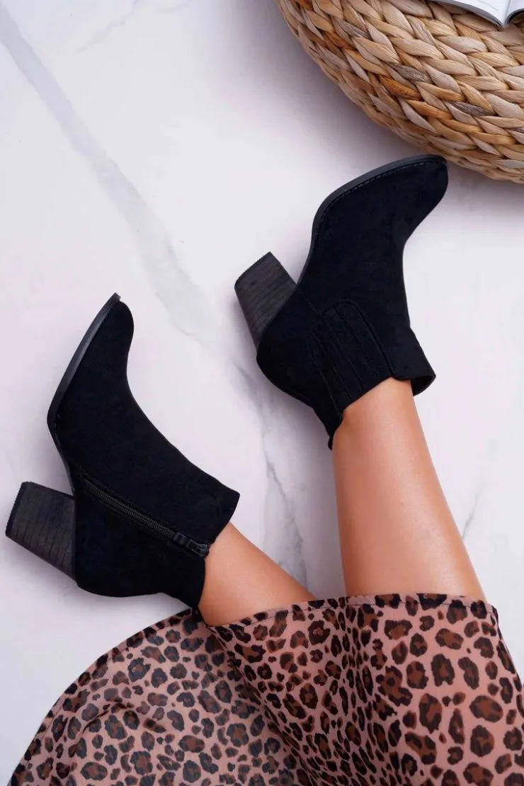 Damskie Boto Botki Damskie Na Obcasie Zamszowe Czarne Gomen