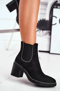 Damskie Boto Botki Damskie Na Obcasie Czarne Let Me