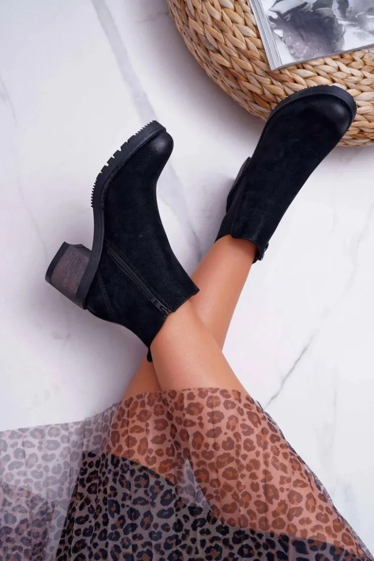 Damskie Buty Sergio Leone Botki Damskie Na Obcasie Sergio Leone Czarne BR BT702