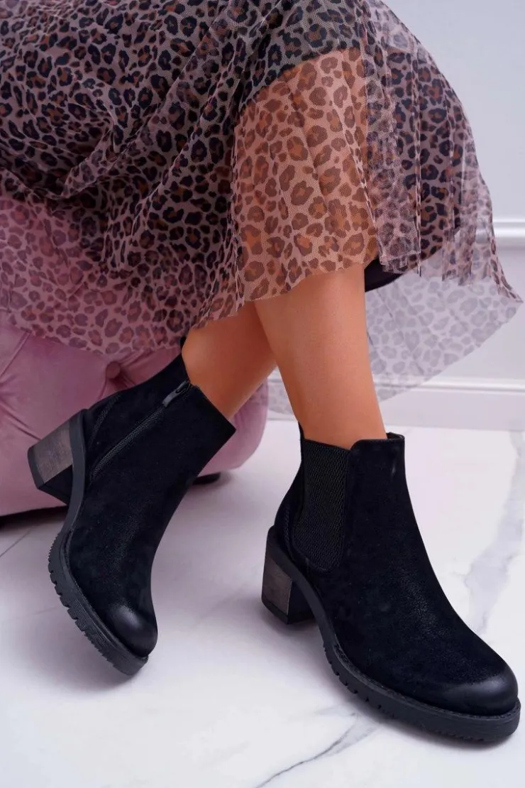 Damskie Buty Sergio Leone Botki Damskie Na Obcasie Sergio Leone Czarne BR BT702