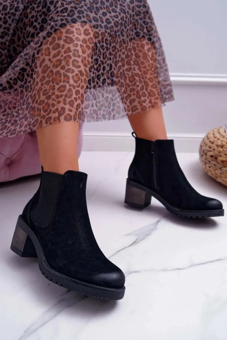 Damskie Buty Sergio Leone Botki Damskie Na Obcasie Sergio Leone Czarne BR BT702