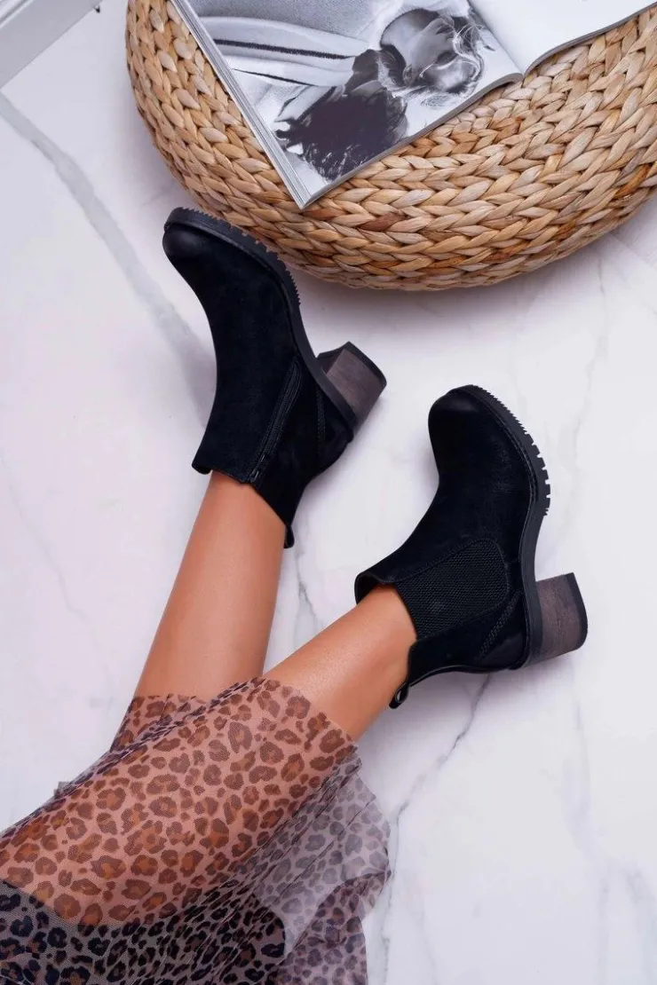 Damskie Buty Sergio Leone Botki Damskie Na Obcasie Sergio Leone Czarne BR BT702