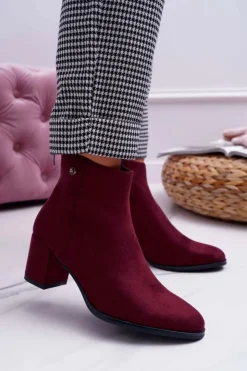 New Buty Sergio Leone Botki Damskie Na Obcasie Sergio Leone Bordowe BT520