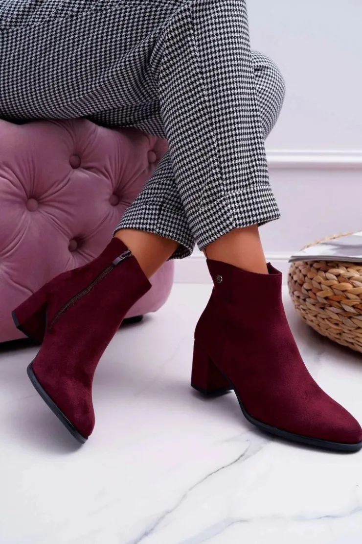 New Buty Sergio Leone Botki Damskie Na Obcasie Sergio Leone Bordowe BT520