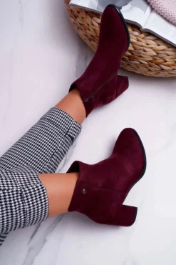 New Buty Sergio Leone Botki Damskie Na Obcasie Sergio Leone Bordowe BT520