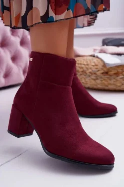 Damskie Buty Sergio Leone Botki Damskie Na Obcasie Sergio Leone Bordowe BT522