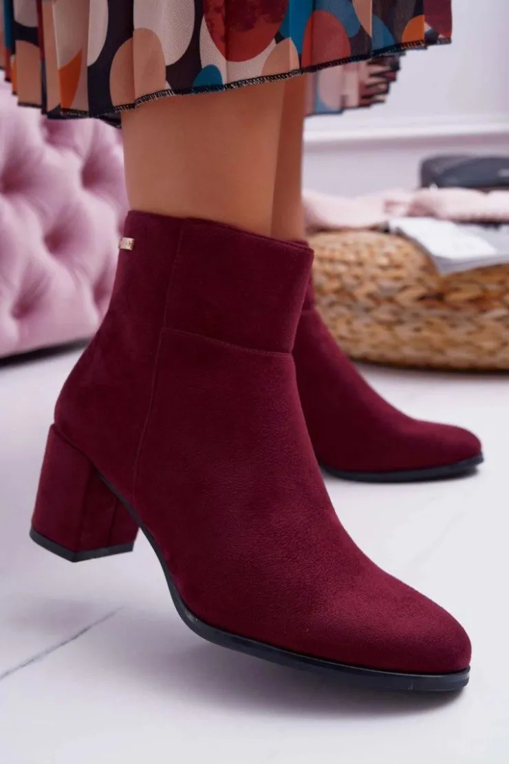 Damskie Buty Sergio Leone Botki Damskie Na Obcasie Sergio Leone Bordowe BT522