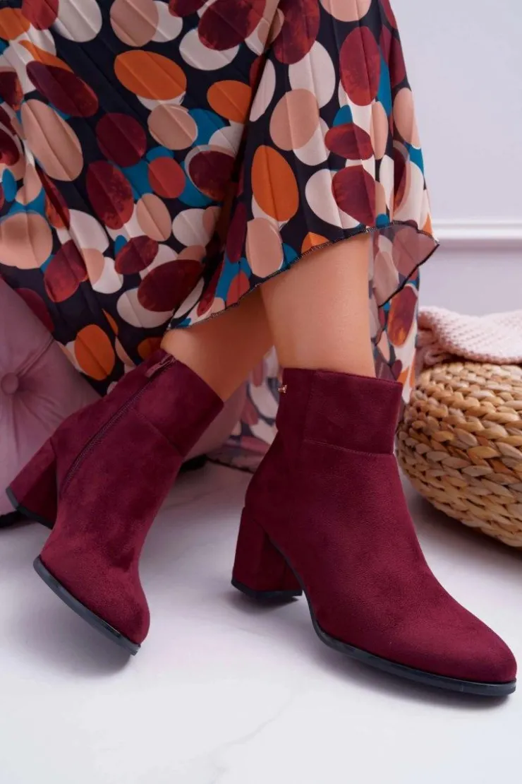 Damskie Buty Sergio Leone Botki Damskie Na Obcasie Sergio Leone Bordowe BT522